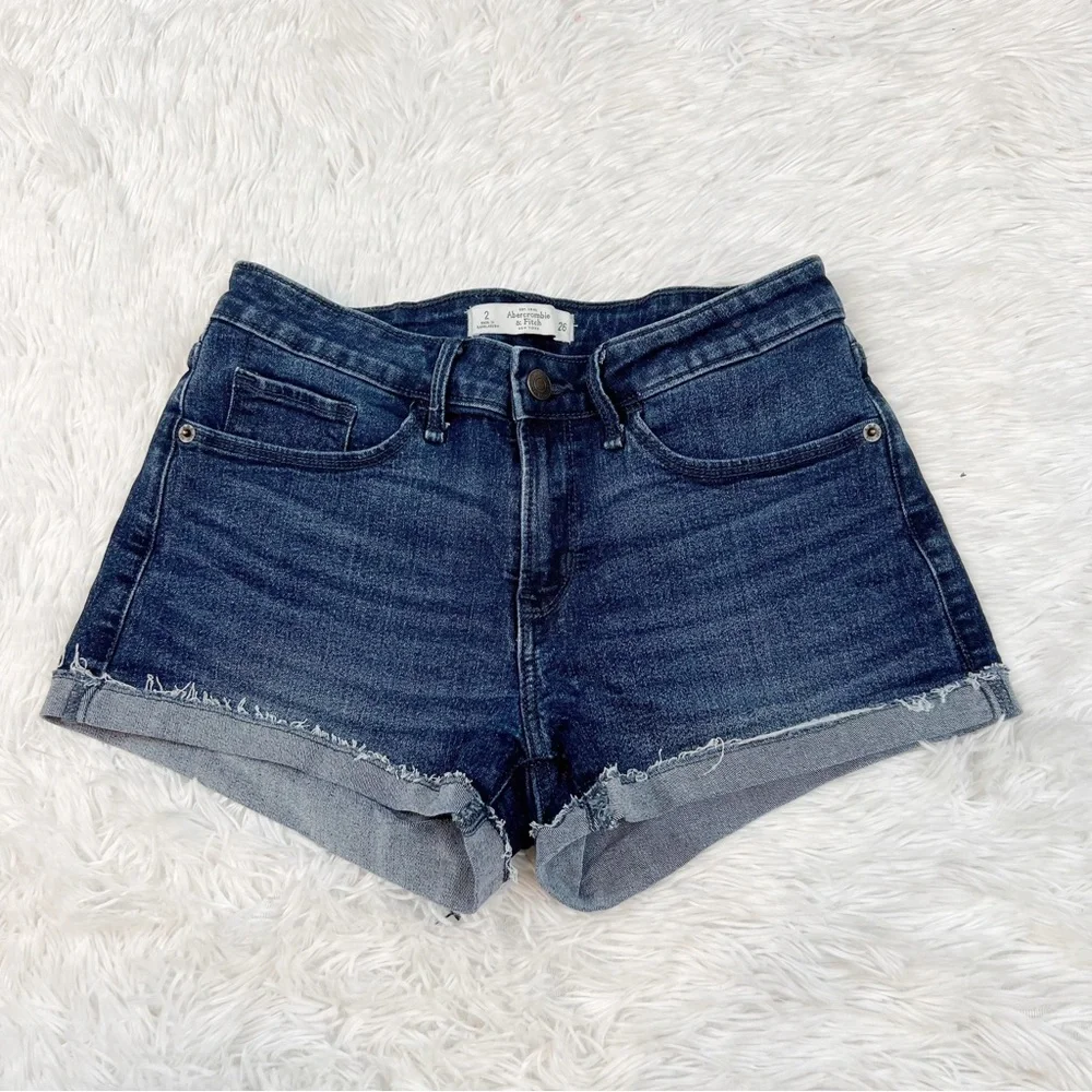 Abercrombie and Fitch‎ raw hem denim shorts roll in blue